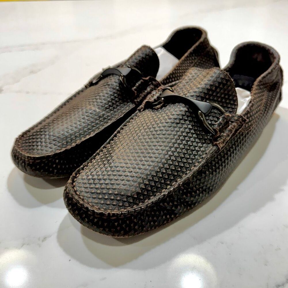 Bugatchi Treviso Brown Pebbled Leather driving Moccasins.